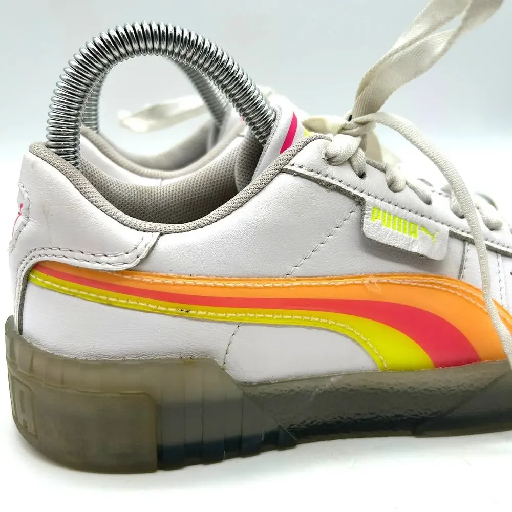 Puma Cali White Leather Neon Iced Sneaker SIZE 6.5 Rainbow Clear Sole Retro Y2K